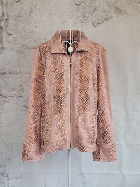 Dialogue Pink Snake-Print Zip Jacket Womens Size L
